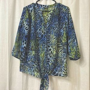 Roz & Ali Animal Print Blouse Sz M